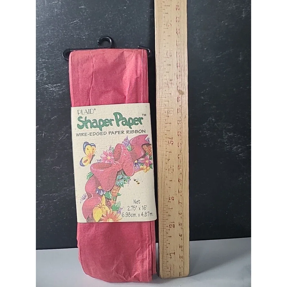 Plaid Shaper Paper Red Wire-Edged Paper Ribbon, Vintage READ